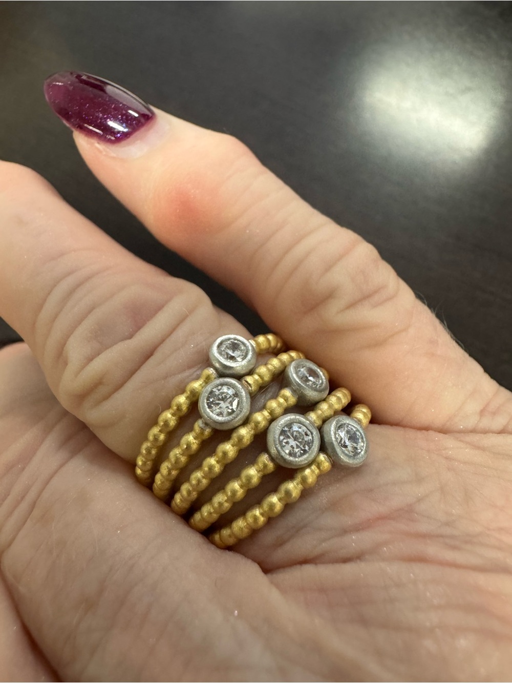 Freida Rothman Size 7 Matte Gold 5-Piece Ring Set-New - Picture 2 of 4
